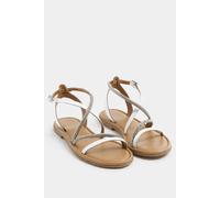 Yours Diamante Asymmetric Strap Sandals In Wide E Fit In White White