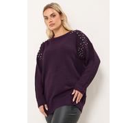 Yours Curve Diamante Embellished Knitted Jumper - Women's - Plus Size Curve Purple