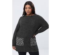 Yours Women's Diamante Embellished Pocket Top in Dark Grey | Size: 22-24 Yours Dark Grey 22-24