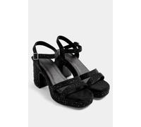 Yours Women's Diamante Heel Sandals In Wide E Fit in Black | Size: 7E