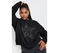 Yours Curve Diamante Leopard Print Sweatshirt - Women's - Plus Size Curve Black