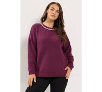 Yours Women's Diamante Trim Knitted Jumper in Burgundy | Size: 14/16