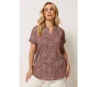 Yours Women's Diamond Print Notch Neck Top in Copper | Size: 34-36 Yours Copper 34-36