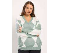 Yours Curve Diamond V-Neck Jumper - Women's - Plus Size Curve Green