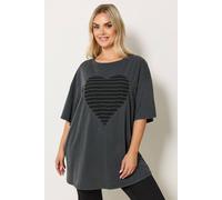 Yours Women's Distressed Heart T-Shirt in Grey | Size: 20