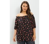 Yours Women's Ditsy Floral Bardot Top in Black | Size: 20