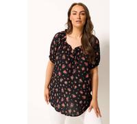 Yours Women's Ditsy Floral Bardot Top in Black | Size: 22-24 Yours Black 22-24