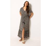 Yours Women's Ditsy Floral Border Detail Dress in Black | Size: 16 Yours Black 16