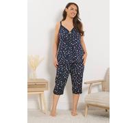 Yours Women's Ditsy Floral Cami Cropped Pyjama Set in Dark Navy | Size: 26/28
