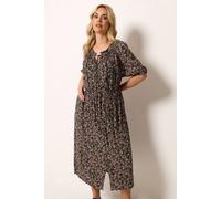 Yours Women's Ditsy Floral Pintuck Maxi Dress in Black | Size: 22/24