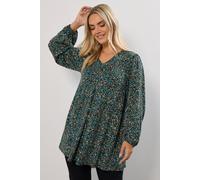 Yours Women's Ditsy Floral Pleat Front Top in Teal | Size: 26-28 Yours Teal 26-28