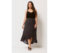 Yours Women's Ditsy Floral Ruffle Maxi Skirt in Black | Size: 30/32