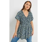 Yours Curve Ditsy Floral Shirred Top - Women's - Plus Size Curve Black