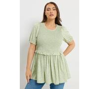 Yours Women's Ditsy Floral Shirred Top in Light Green | Size: 34/36