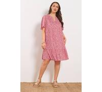 Yours Curve Ditsy Floral Smock Dress - Women's - Plus Size Curve Red