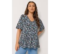 Yours Women's Ditsy Floral Swing Top in Black | Size: 14