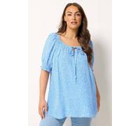 Yours Women's Ditsy Floral Tie Neck Blouse in Baby Blue | Size: 26/28