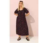 Yours Curve Ditsy Floral Tie Neck Maxi Dress - Women's - Plus Size Curve Black
