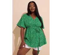 Yours Curve Ditsy Floral Print Wrap Top - Women's - Plus Size Curve Green