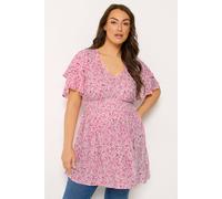 Yours Women's Ditsy Print Flutter Sleeve Top in Pink | Size: 26/28
