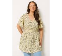 Yours Curve Ditsy Floral Flutter Sleeve Top - Women's - Plus Size Curve Yellow