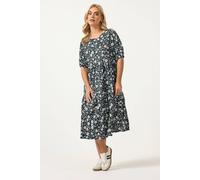 Yours Women's Ditsy Tiered Midi Dress in Black | Size: 30-32 Yours Black 30-32