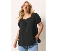 Yours Women's Dobby Bardot Cheesecloth Top in Black | Size: 22-24 Yours Black 22-24