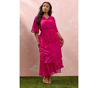 Yours Curve Dobby Frill Maxi Dress - Women's - Plus Size Curve Bright Pink