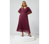 Yours Women's Dobby Pleated Maxi Dress in Dark Red | Size: 16 Yours Dark Red 16