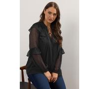 Yours Women's Dobby Ruffle Blouse in Black | Size: 20 Yours Black 20