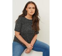 Yours Curve Black Dot Print Textured Top - Women's - Plus Size Curve