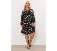Yours Curve Black Dot Print Tie Neck Dress - Women's - Plus Size Curve