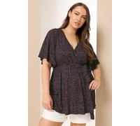 Yours Women's Dot Print Wrap Top in Black | Size: 18 Yours Black 18