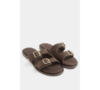 Yours - Brown Double Buckle Footed Mule in Extra Wide Eee Fit - Women's