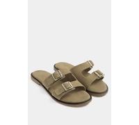 Yours - Brown Double Buckle Footed Mule in Extra Wide Eee Fit - Women's