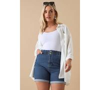 Yours Curve Elasticated Waist Turn Up Denim Shorts - Women's - Plus Size Curve Mid Blue