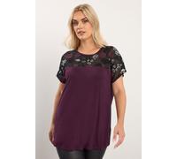 Yours Curve Red Mesh Embellished Swing Top - Women's - Plus Size Curve