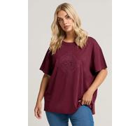 Yours Curve Red Embroidered Boho Diamond Oversized T-Shirt - Women's - Plus Size Curve