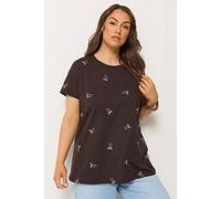 Yours Women's Embroidered Bow T-Shirt in Chocolate | Size: 20