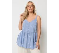 Yours Curve Blue Embroidered Button Cami Vest Top - Women's - Plus Size Curve