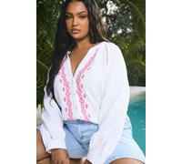 Yours Women's Embroidered Cheesecloth Shirt in White | Size: 18 Yours White 18