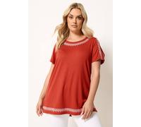Yours Women's Embroidered Cold Shoulder Top in Burnt Orange | Size: 30-32 Yours Burnt Orange 30-32