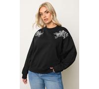 Yours Women's Embroidered Crew Neck Sweatshirt in Black | Size: 20 Yours Black 20