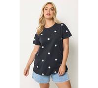 Yours Curve Blue Embroidered Daisy T-Shirt - Women's - Plus Size Curve