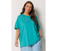 Yours Women's Embroidered Fruit T-Shirt in Turquoise | Size: 18