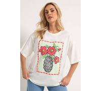 Yours Curve Embroidered Flower Vase Graphic T-Shirt - Women's - Plus Size Curve White