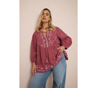 Yours Women's Embroidered Tie Neck Blouse in Dark Red | Size: 20 Yours Dark Red 20