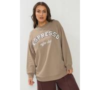 Yours Women's 'Espresso' Slogan Sweatshirt in Light Brown | Size: 26-28 Yours Light Brown 26-28