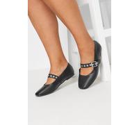 Yours - Buckle Detail Mary Jane Rivet Flats in Extra Wide Eee Fit - Women's Black