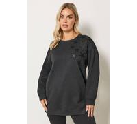 Yours Curve Eyelet Star Detail Sweatshirt - Women's - Plus Size Curve Grey